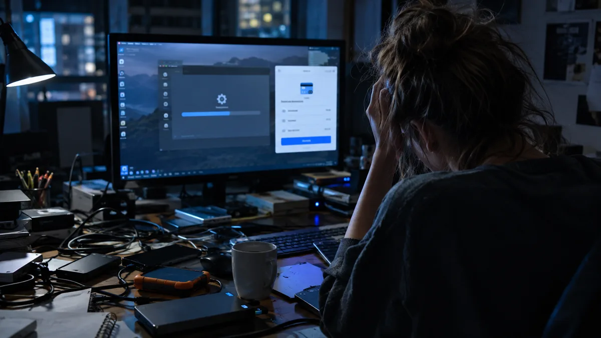 A frustrated designer waiting on a software install and subscription screen